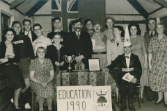 000631 Ilminster carnival entry, 'Education 1990' featuring David Hurlestone, Maurice Coombes, Mrs Brister, Roy Crockett, Brian Tutcher and Ruth Crockett 1948