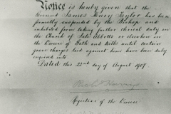 000852 Suspension notice regarding the Reverend James Henry Taylor 1907